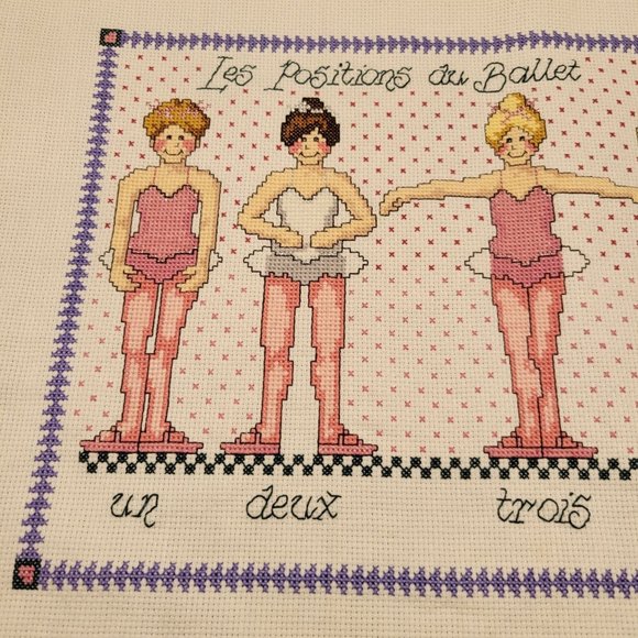 Ballet Positions Cross Stitch Project Complete Little Ballerinas Girl's Bedroom - Picture 2 of 7